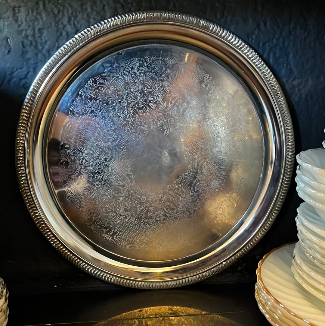 Vintage Ornate Silver Plated Offering Tray