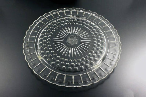 Federal Footed Cake Plate Sunburst, Dots & Panels