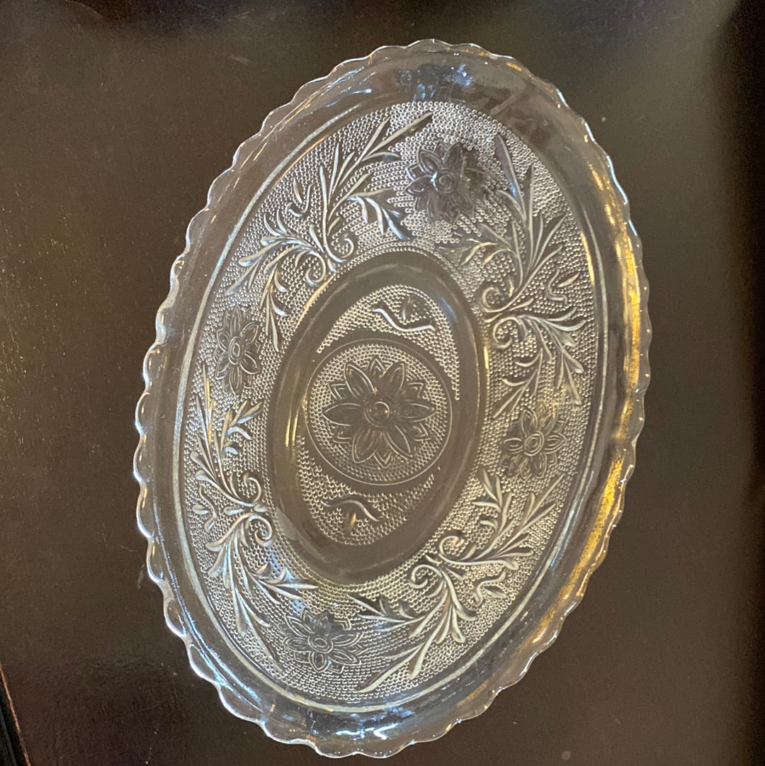Vintage Depression Glass Anchor Hocking Clear Sandwich Oval Bowl