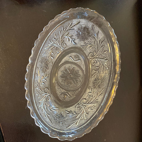 Vintage Depression Glass Anchor Hocking Clear Sandwich Oval Bowl