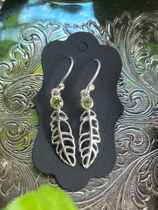 Silver Feather Earrings w/ Semi Precious Stones