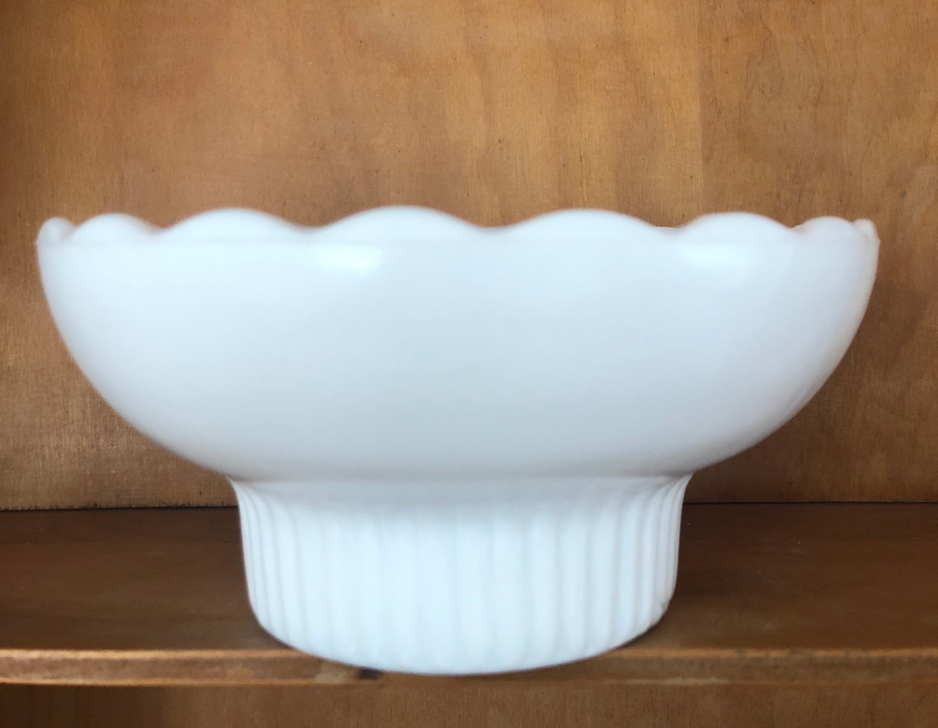 E.O. Brody Milk Glass Scalloped Rim Pedestal Bowl