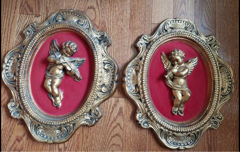 Antique Framed Musical Cherub
