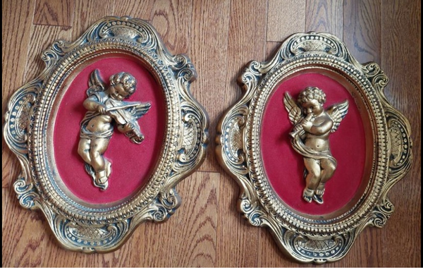 Antique Framed Musical Cherub