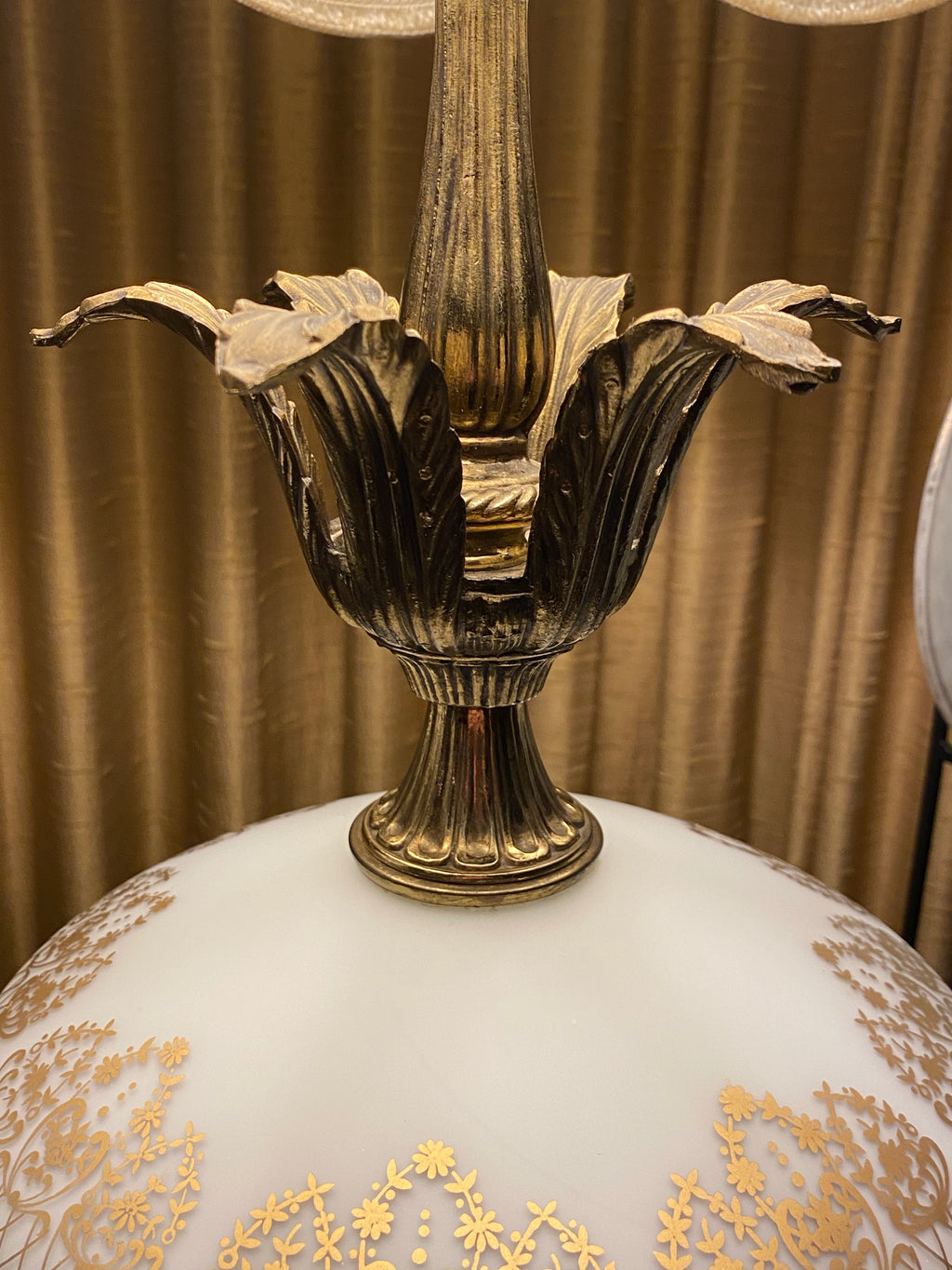Vintage French Opaline Lamp w/ Gold Filigree & Marble Base