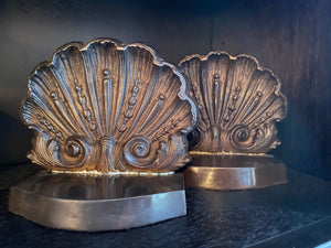 Vintage Art Deco Cast Metal Clam Shell Bookends (Pair)
