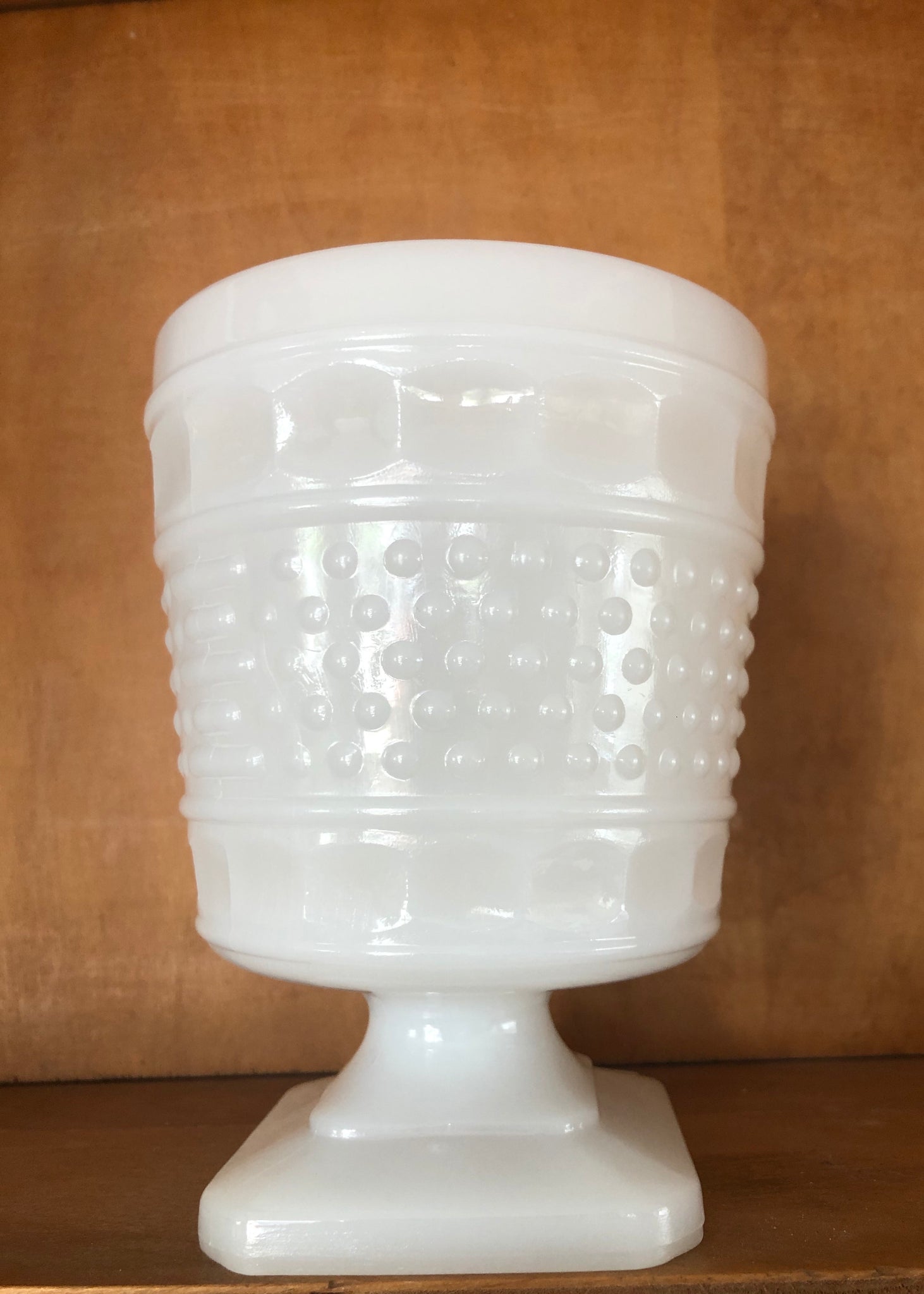 NAPCO Milk Glass Pedestal Vase w/ hobnail & thumbprints