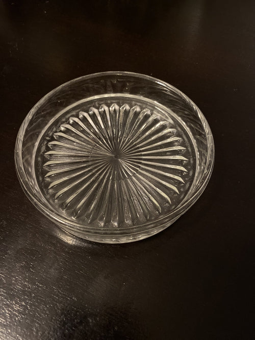Clear Depression Glass Dish Starburst mini w/ silver lid