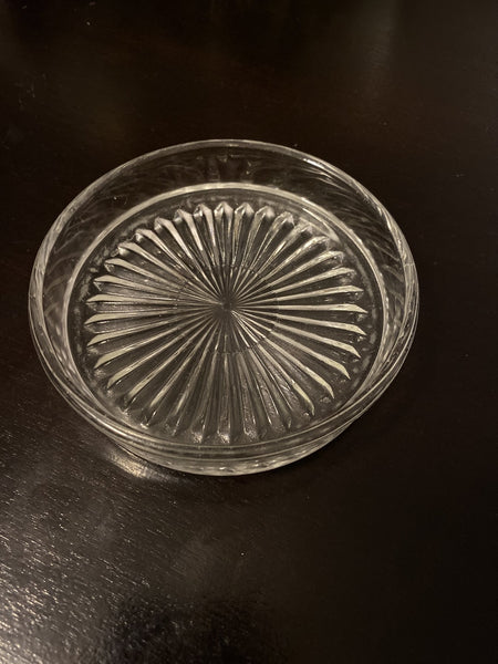 Clear Depression Glass Dish Starburst mini w/ silver lid