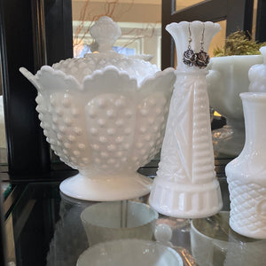 Vintage Fenton (Large) Hobnail Milk Glass Dish w/ Lid