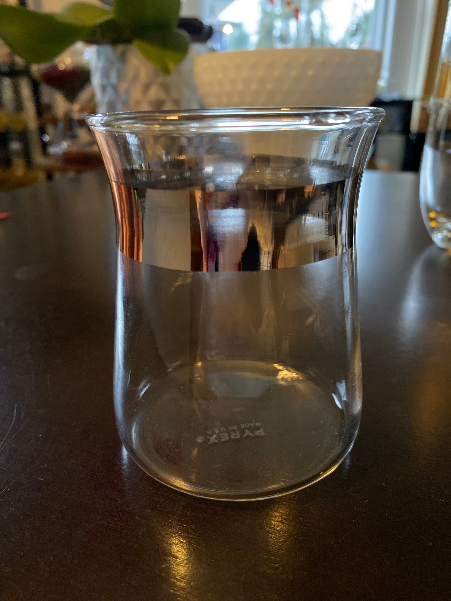 Vintage Pyrex Silver Stripe Clear Glass Creamer or Sugar Beaker