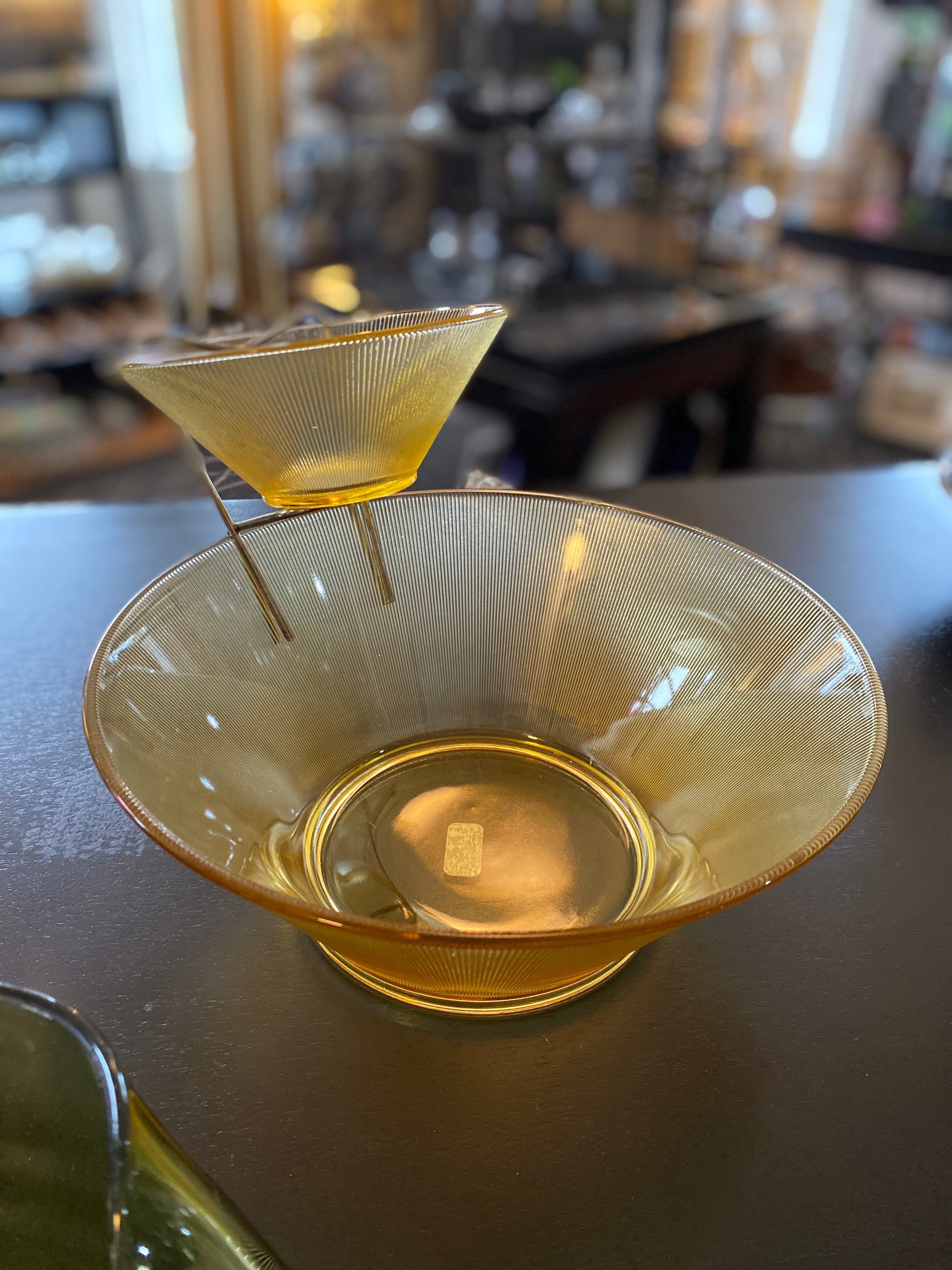 Vintage 3 pc Sun Gold Amber Norse Chip & Dip Glass Federal Co. USA