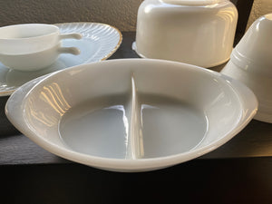 GlasBake Oval Milk Glass Divided Casserole Dish