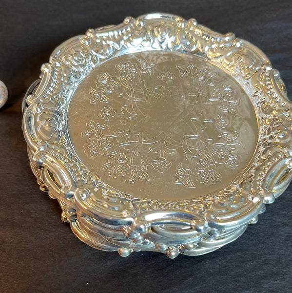 Vintage Ornate Silver Plated Coaster 5”