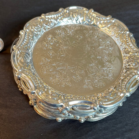 Vintage Ornate Silver Plated Coaster 5”