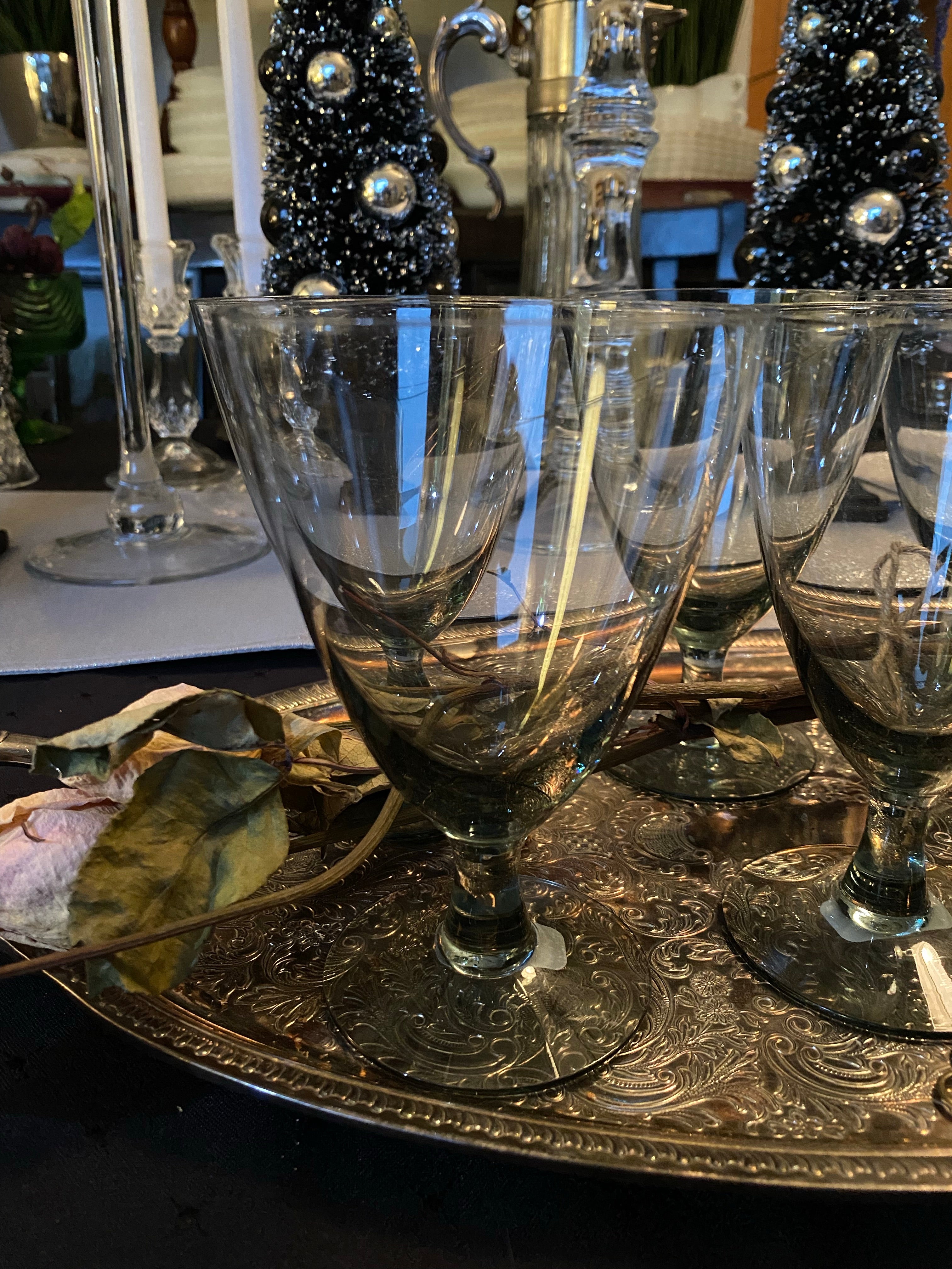 Vintage MCM Smoked Grey Stemmed Glasses (6)