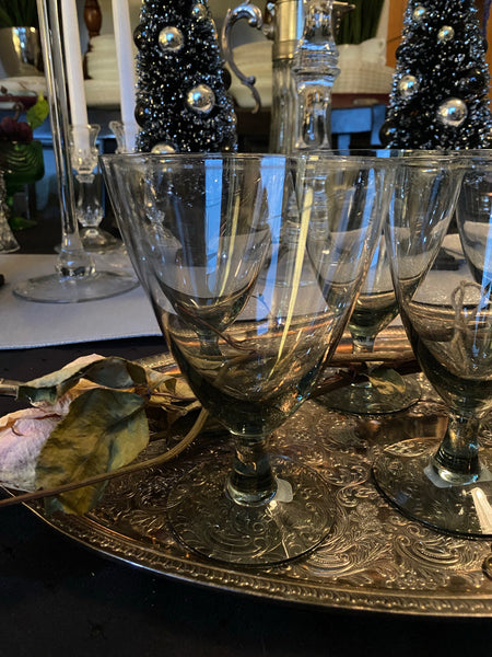 Vintage MCM Smoked Grey Stemmed Glasses (6)