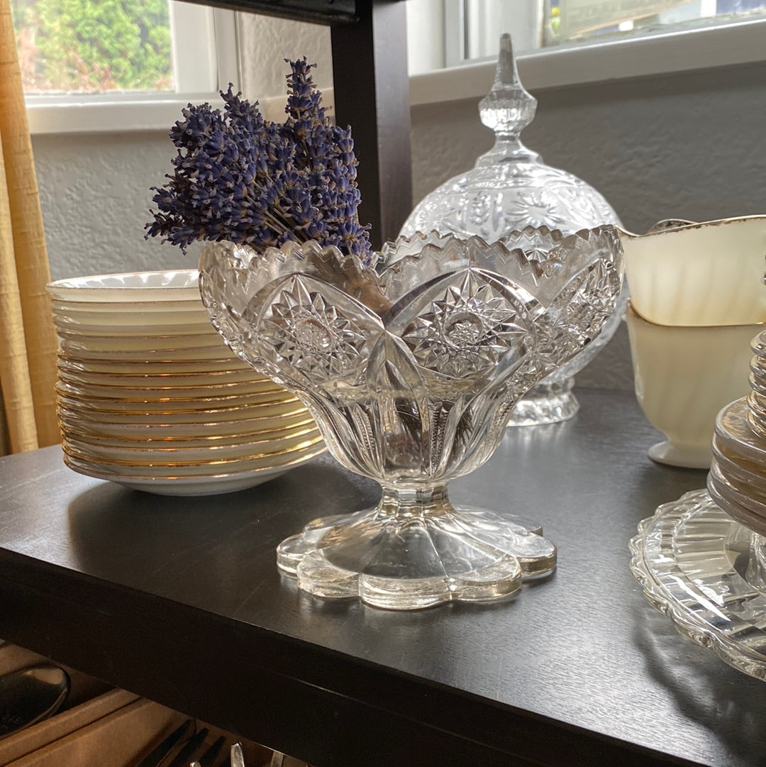 Antique Glass Footed Compote Bowl w/ Sawtooth Edge