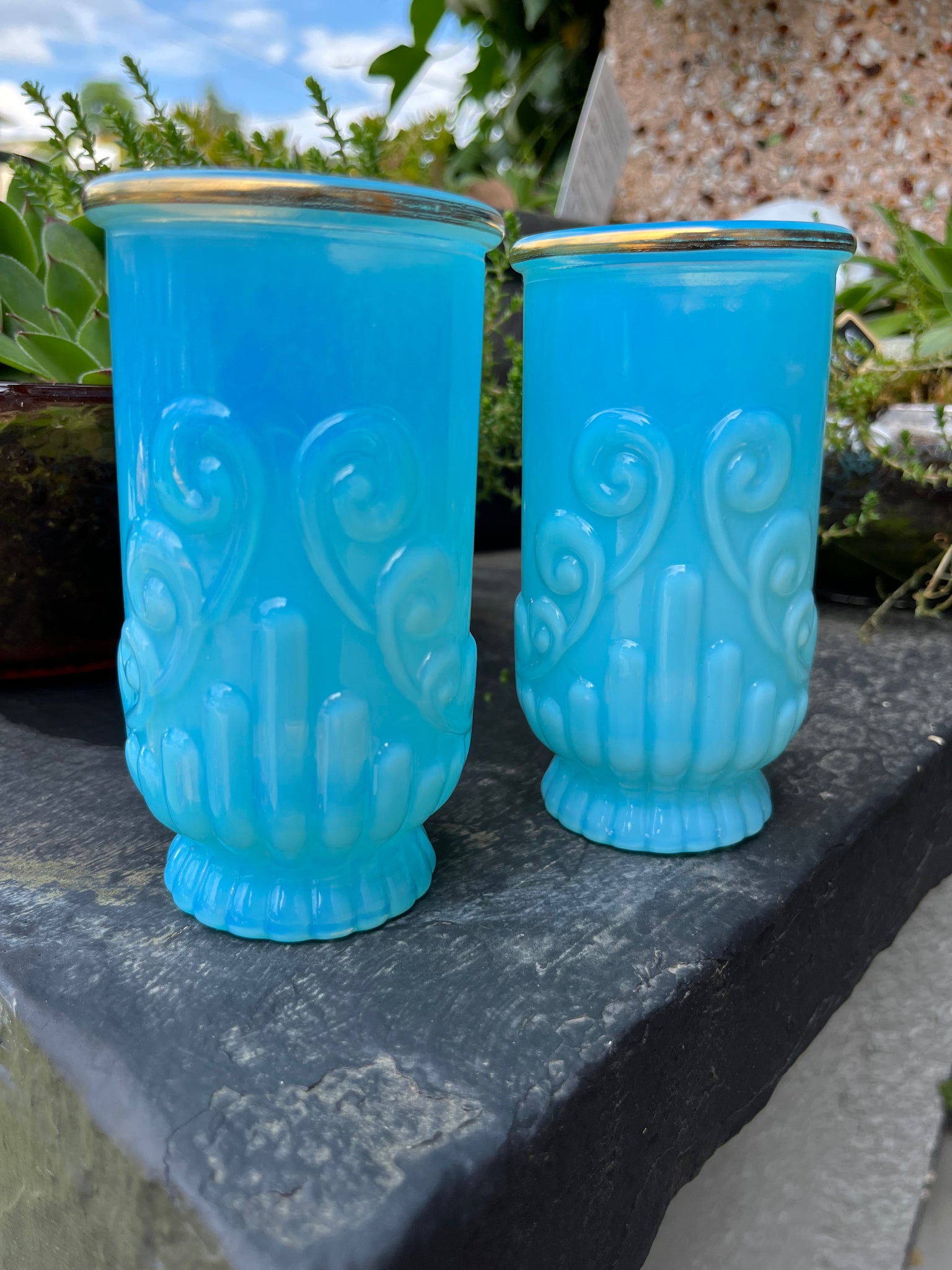 Vintage Bristol Avon Blue/ Aqua Opalescent Glass Tumbler