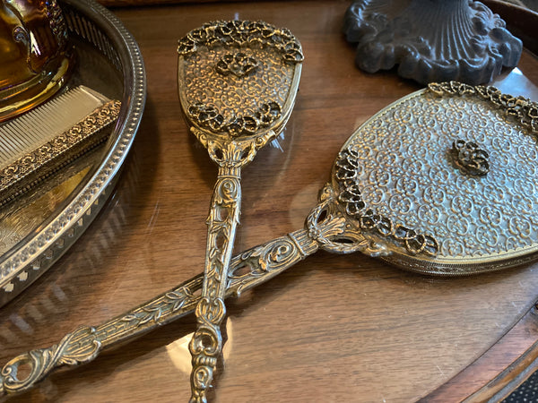 Vintage Brass Colored Vanity Set