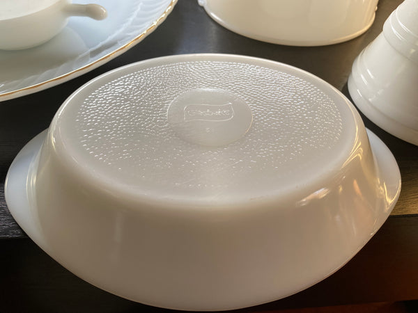 GlasBake Oval Milk Glass Divided Casserole Dish