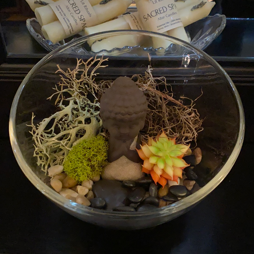 Small Terrarium w/ Cream Buddha