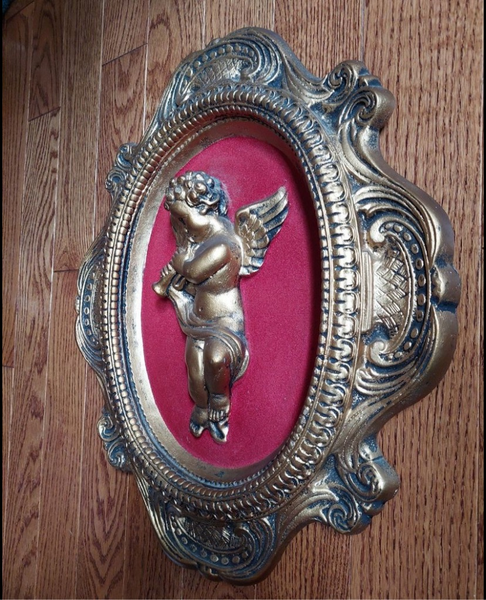 Antique Framed Musical Cherub