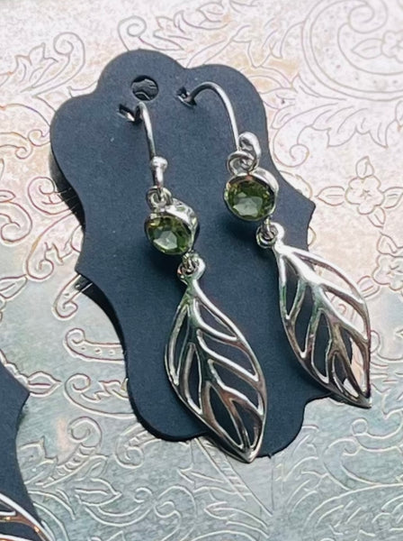 Silver Feather Earrings w/ Semi Precious Stones