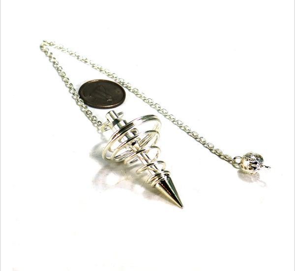 Metal Pendulum - Silver Spiral Point with Chain