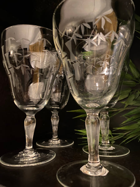 Vintage Sasaki / Noritake Bamboo Etched Crystal Glass