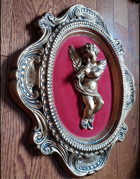 Antique Framed Musical Cherub