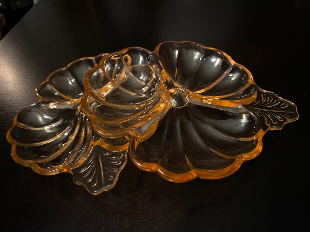 Pink Depression Glass Divided Flower Trinket Dish