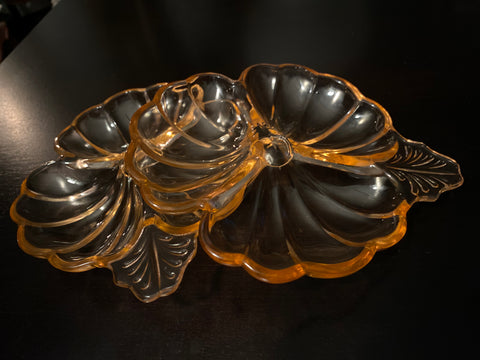 Pink Depression Glass Divided Flower Trinket Dish
