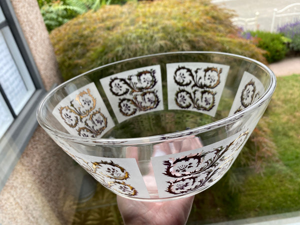 Mid Century Bowl w/ Gold & White Scrolls