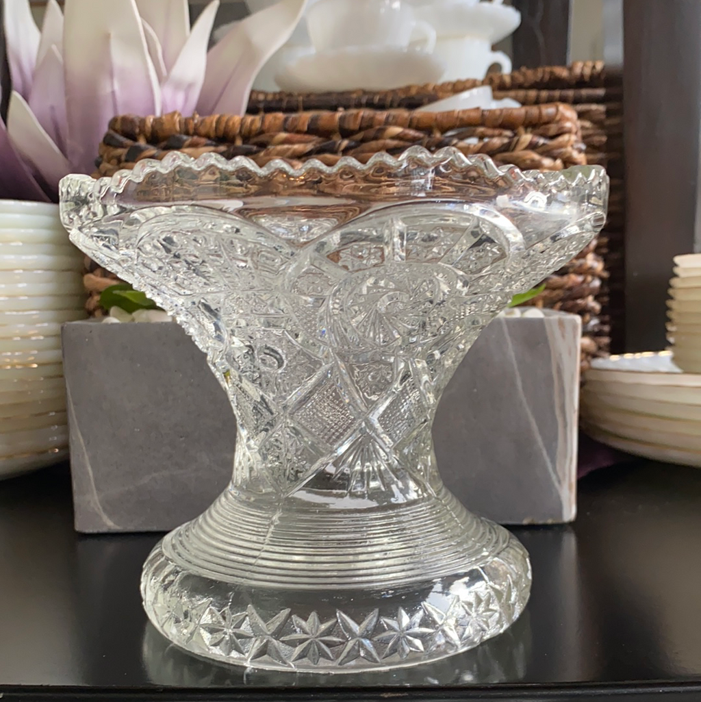 Vintage Pressed Glass Compote w/ Sawtooth Rim