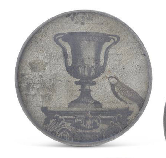 Round Grey Rimmed Bird w/ Urn Wall Plaque