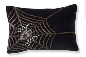 Black Velvet Pillow w/Chain Web & Beaded Spider