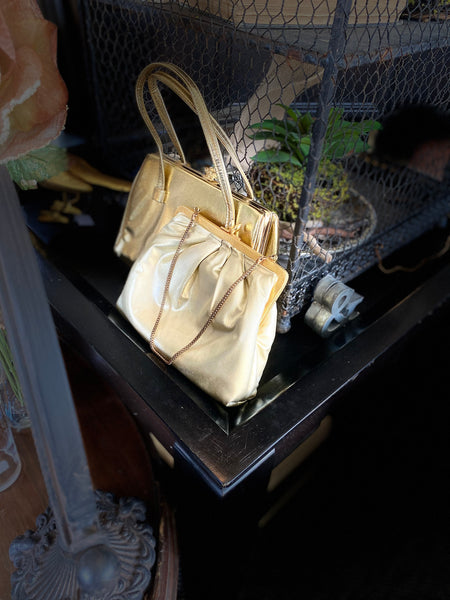 Vintage Gold Lame Clutch w/ Gold Wristlet Chain