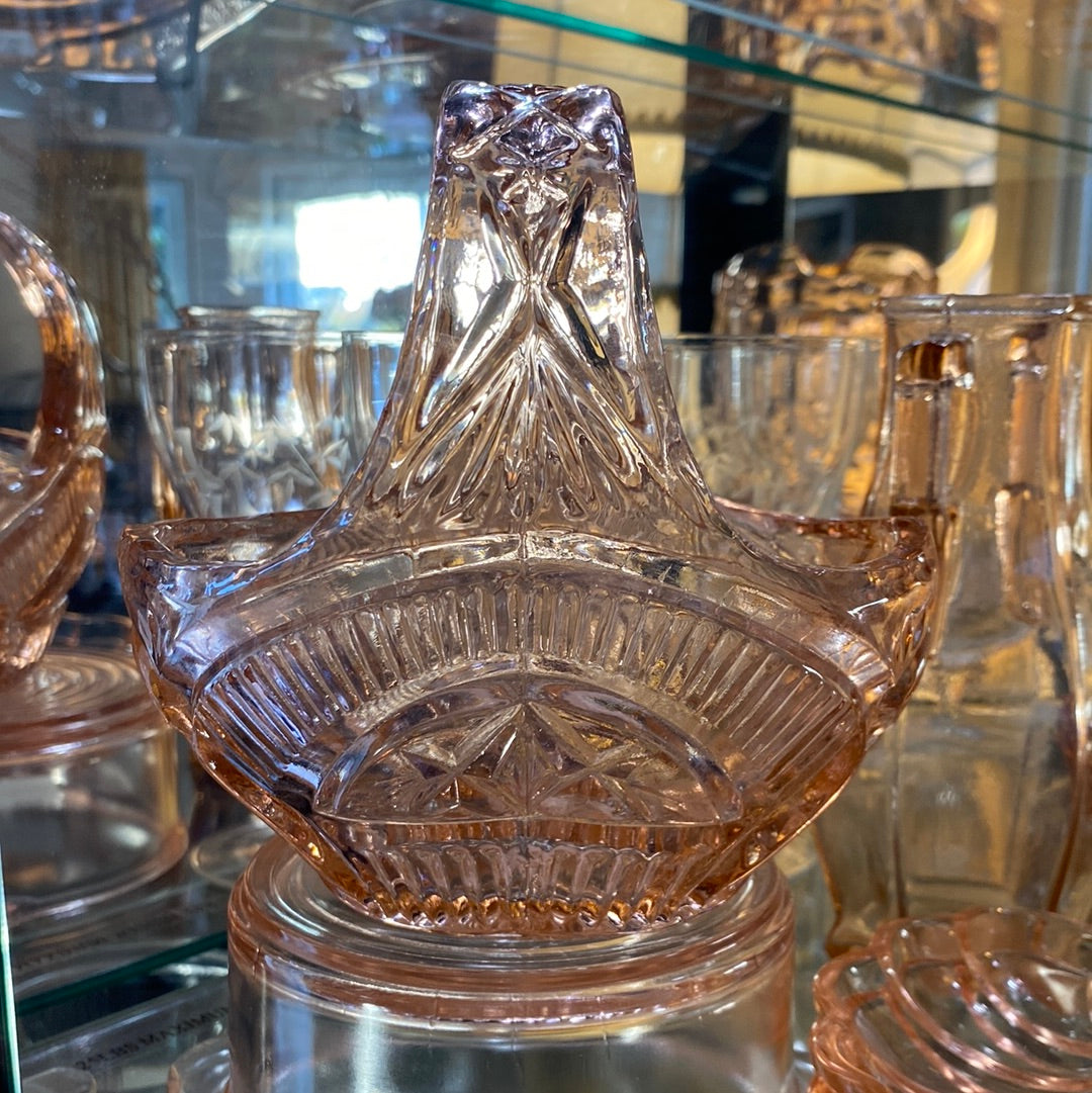Vintage Pink Depression Glass Rosaline Brides Basket