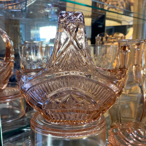 Vintage Pink Depression Glass Rosaline Brides Basket