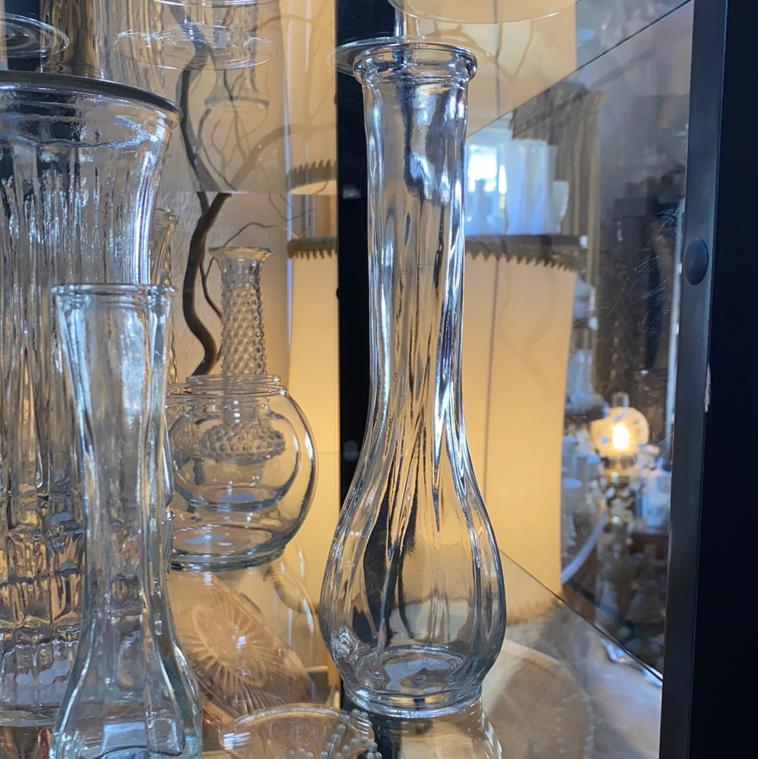 Vintage CLG Co Clear Glass Ribbed Tapered Long Stem Bud Vase