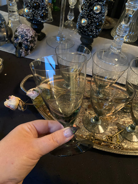 Vintage MCM Smoked Grey Stemmed Glasses (6)