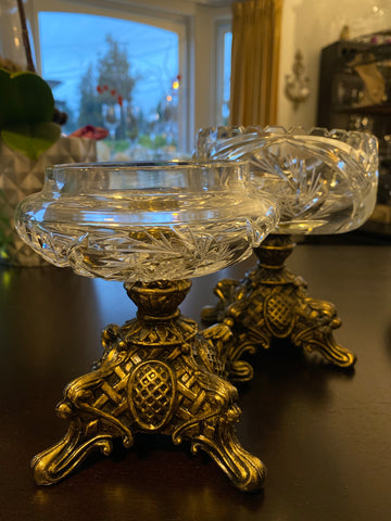 Regency Crystal Compote w/ Brass Base 5.5"