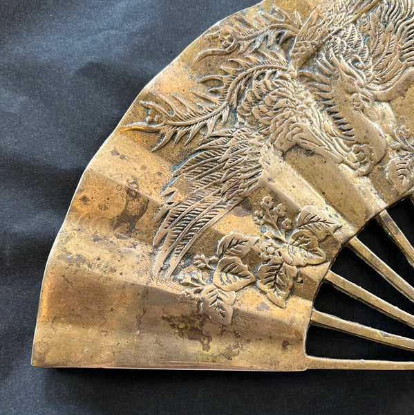 Vintage Brass Hand Fan Wall Decor Phoenix