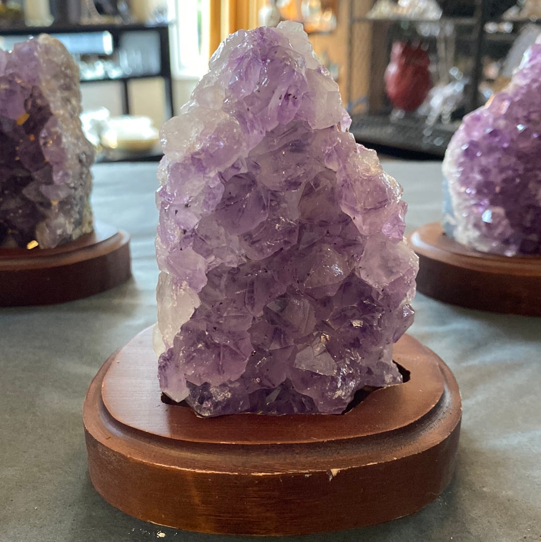 Amethyst Cluster on wood base Unique #1 - 4" to 7"