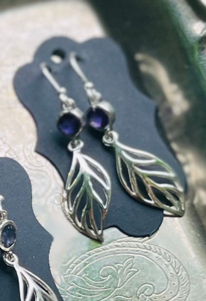 Silver Feather Earrings w/ Semi Precious Stones