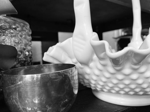 Fenton Crimped Hobnail Large Handled Basket