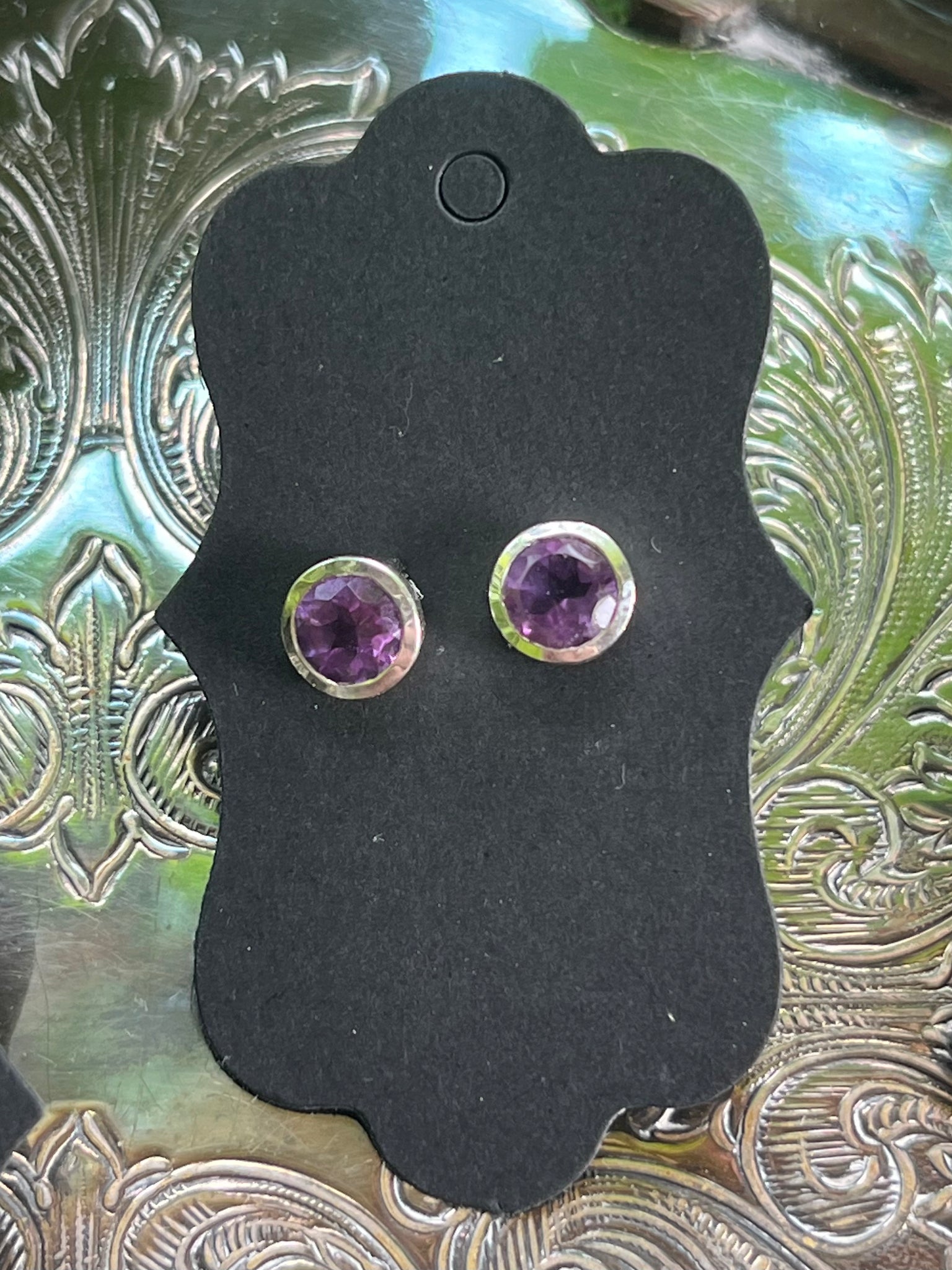 Silver Stud Earrings w/ Semi Precious Stones