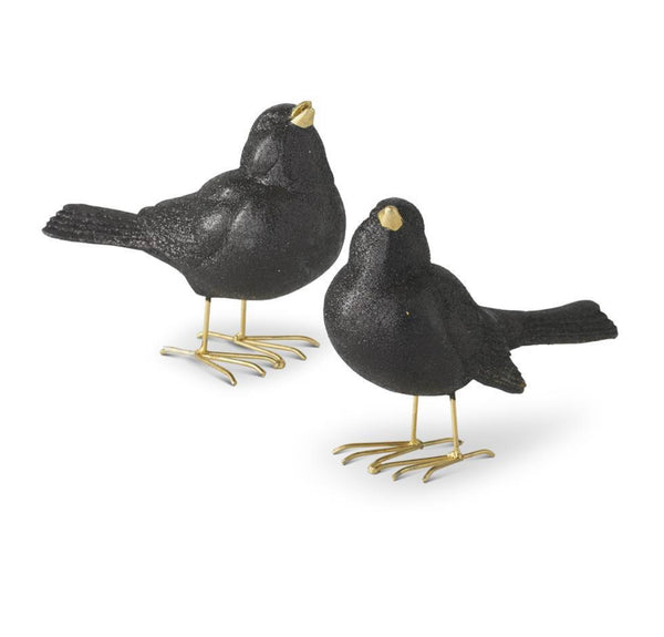 Glittered Black Resin Bird w/ Gold Feet