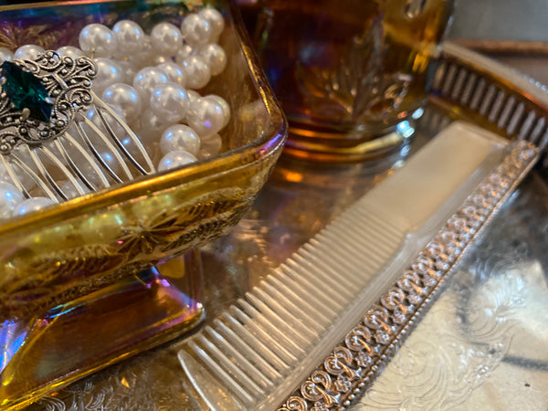 Vintage Brass Colored Vanity Set
